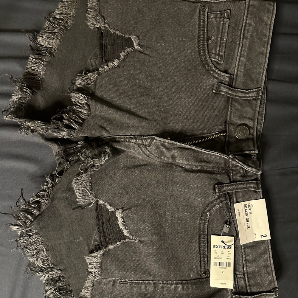 Express Distressed Gray Denim Shorts
